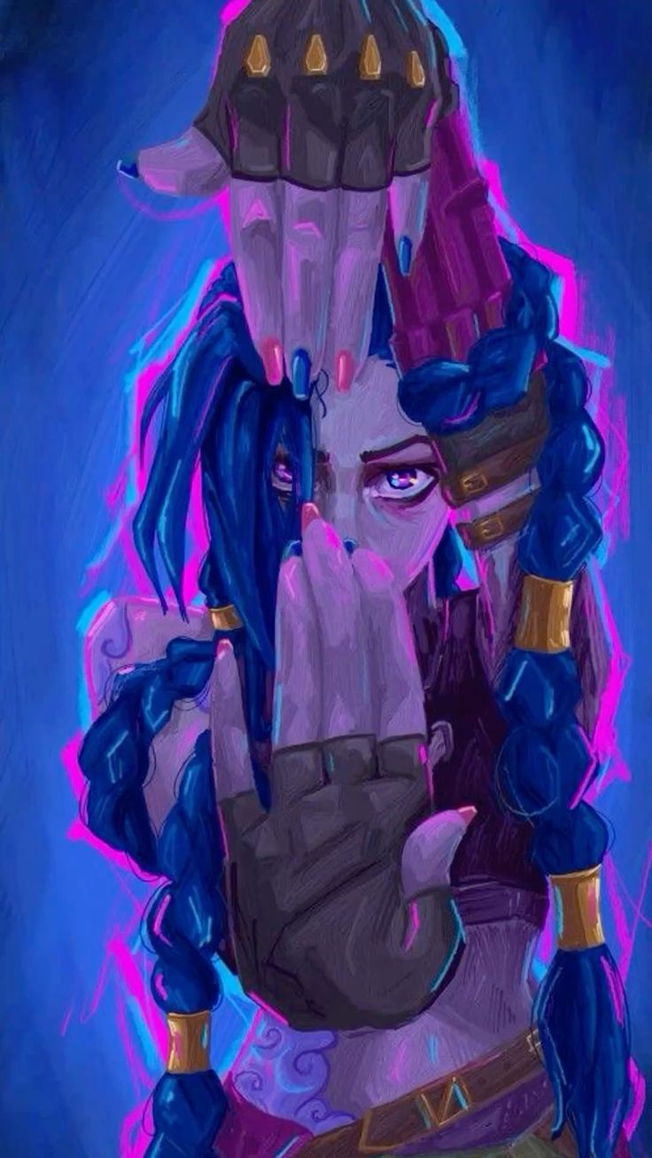 Young Powder held gently in Vi's gauntleted fist